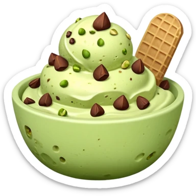 I want a emoji of pistachio ice cream with pistachio on top and some chocolate chips , make sure it’s in a bowl and aesthetic sticker