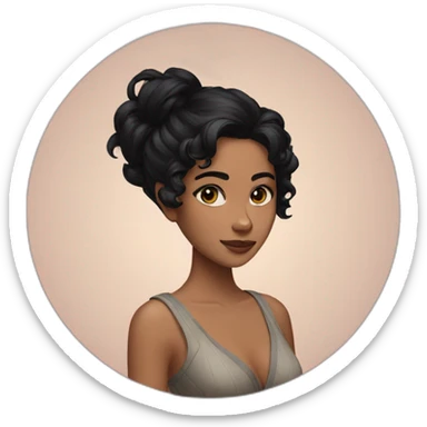morena skin with black wolfcut hair and has a bit of freckles on only the right side of her face sticker