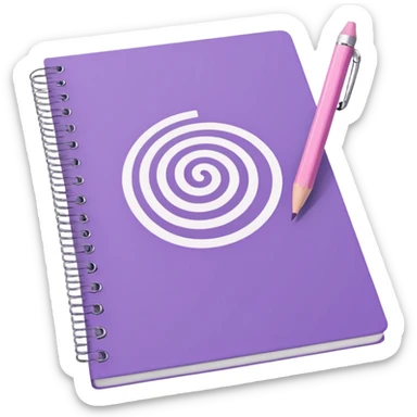 soft purple spiral notebook with white inscription 'schedule' on the cover, soft pink pencil lying on top, iOS emoji style sticker