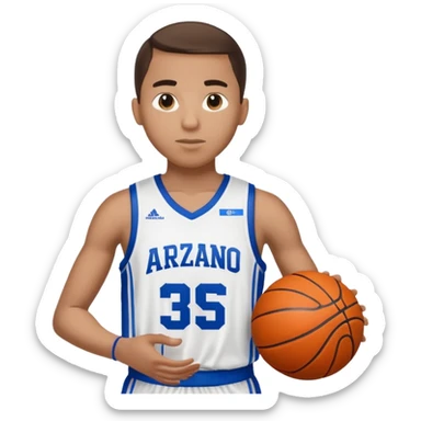 Giocatore basket con il pallone con il numero 35 e completino azzurro e bianco con il nome sulla maglia basket arzano sticker