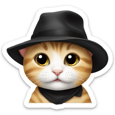 A baby cat whit a black hat sticker
