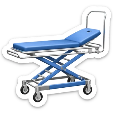 An open-back stretcher trolley being loaded into the ambulance bay. sticker