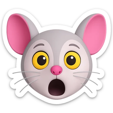 Create a shocked version of this 3D mouse emoji with a wide-eyed, open mouth expression for shock. Keep the background transparent. The original style is 3D emoji style, please maintain the 3D emoji look in the edit. sticker