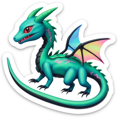 Spooky stitched colorful iridescent Salandit-Rayquaza-Flygon-Sylveon-Umbreon-fusion-Pokémon-hybrid-creature  sticker