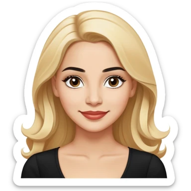 Professional portrait of Linette Torres, Puerto Rican actress with light skin, charismatic expression, bright eyes, beautifully shaped eyebrows, charming smile, long blonde hair, wearing an elegant black top sticker