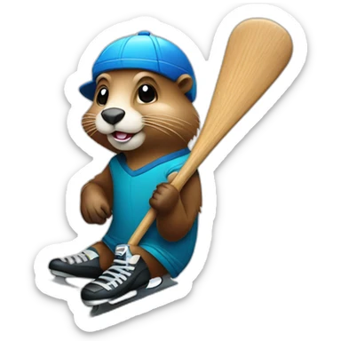 beaver with ice skate and  ice hockey stick in hand sticker