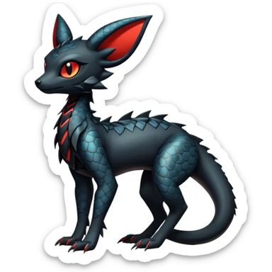 Sophisticated Modern Gothic Gloomy Futuristic Scaly Cyber-Salandit-Umbreon-Litten-Hybrid (Full body) sticker