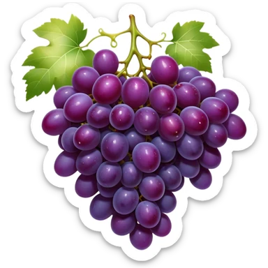 Cinematic glossy purple grapes, plump and dewy, gathered in a beautiful cluster, deep rich hues, ultra-detailed, fresh and juicy, soft glowing light. sticker