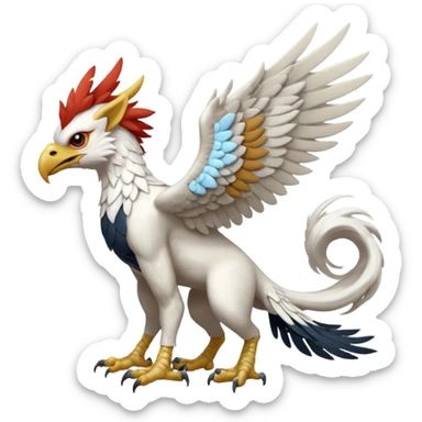 Albino white-furred Gryphon-Trico-Silvally-griffin-chimera-hybrid, full body sticker