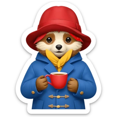 Paddington with a cup of tea sticker