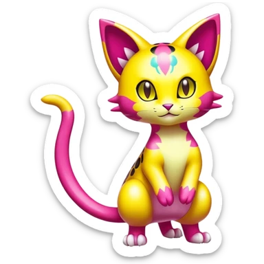 Shiny Colorful Liepard-Skitty-Delcatty-Pokémon-Fakémon-hybrid-creature (full body) sticker