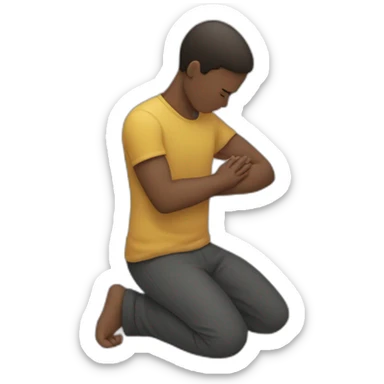 A person kneel down placing his right hand on heart sticker