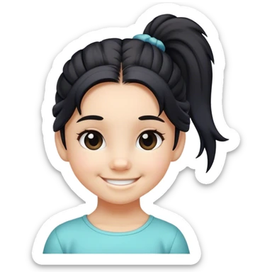 A little cool toned girl with black thick open medium length hair tied in a pony smiling  sticker