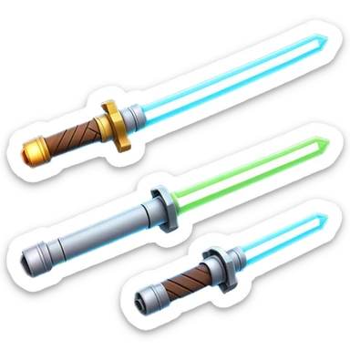Clash of Clans aesthetic: Cinematic heroic Star Wars light sabre Emoji, rendered in a 3D vector-style similar to standard emojis with minimal shading and bold, simplified shapes. A compact, vibrant energy blade with a neon-hued, glowing edge . Stylized with a touch of interstellar elegance and a soft glowing outline, capturing the essence of a legendary energy blade with a friendly, playful manner! sticker