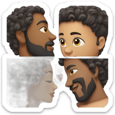 Brown man with a smooth black hair cut fade and a black beard kissing a White woman with long brown curly hair sticker
