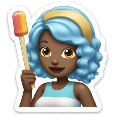 Black woman with light blue hair eating popsicle  sticker