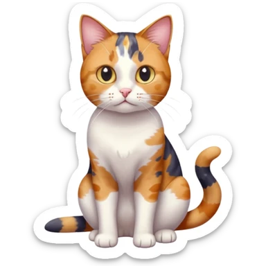 full body anxious looking colourful patchy calico tabby cat with tiny head to large body with fully white front legs sticker