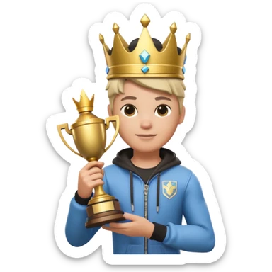 Fait moi une miniature YouTube avec un soin fortnite qui tien un tropher sticker