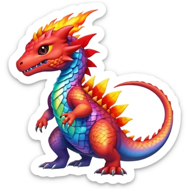 Cute Shiny rainbow-gradient iridescent Guilmon-Salandit-Fakémon-hybrid-creature (full body)  sticker
