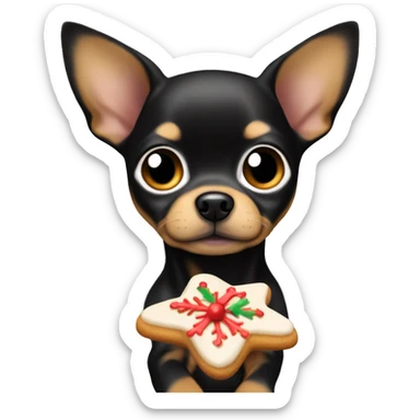 black & tan chihuahua puppy holding a christmas cookie sticker