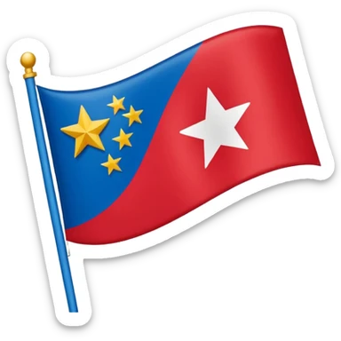 Bandeira vermelha, com uma faixa branca na diagonal cortando toda a bandeira, e uma estrela azul no meio sticker