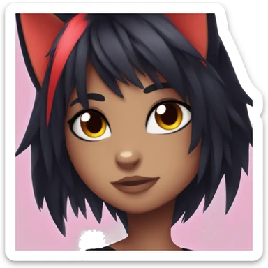 Anthro Edgy Cool Beautiful Black Litten-Noibat-Cat-Fursona with Emo Hair-bangs with Red Streaks sticker