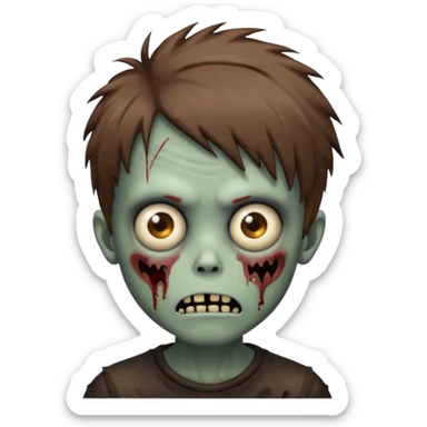spooky zombie boy emoji with brown shaggy emo hair, scary expression sticker
