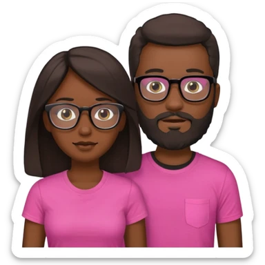 pareja el moreno con barba y gafas  , camiseta negra y ella pelo moreno camiseta rosa y pelo largo de piel blanca sticker