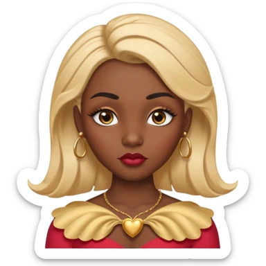 darkskin female with eyebrows that are naturally shaped and frame eyes well, eyes that are almond-shaped with defined lashes. nd lips are full with a defined cupid’s bow, add also a septum piercing that adds an edgy, stylish flair. a middle-part, honey blonde bust-down with laid baby hairs sticker