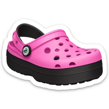pink pair of crocs shoes with black platform crocs sticker