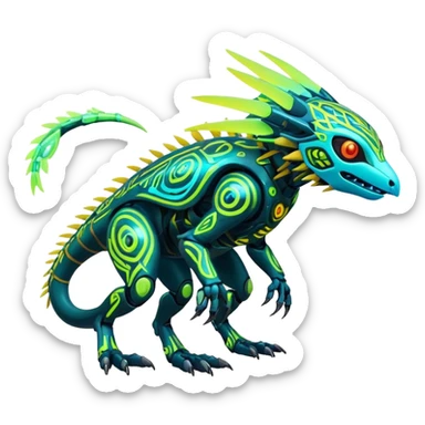 Tropical exotic futuristic lush warm-colored modern colorful neon-colored cyber-Fakémon-Digimon-Trico-creature sticker