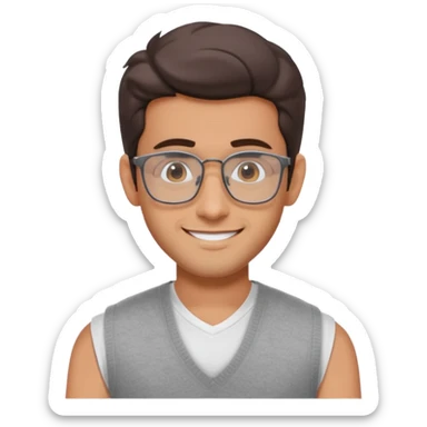 generate a pretty bratz emoji 
Make her look like hrithik roshan wearing white tee with a grey v neck sleeveless weater vest over it. wearing rectangle spectacles

he should look exactly  like hrithik roshan. smiling autistic sticker