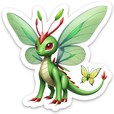 Cute Cool Edgy Shiny Futuristic Ethereal Legendary Kartana-Digimon-Schyther-Flygon-hybrid full body with butterfly wings sticker
