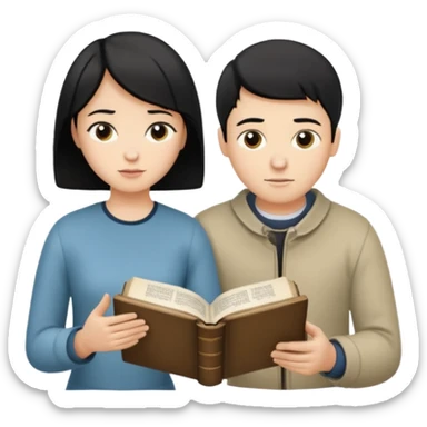 Crie uma figurinha pra stories de uma biblia aberta e um casal lendo (homem loiro e mulher branca cabelos pretos baixinha) sticker