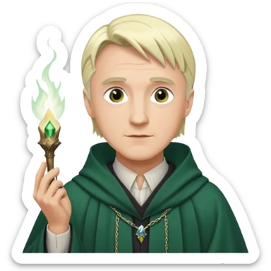Draco Malfoy, age 50, stylish wizard robes, silver-blond hair, mature sticker