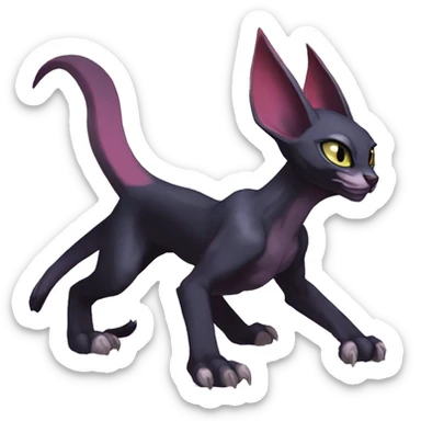 Black cool vampiric demonic Noivern-Litten-Sphynx-Lykoi-Caracal-Fakemon with big bat ears full-body sticker