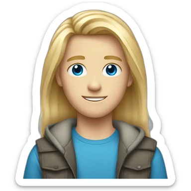 blue-eyed male teenager long straight blond hair sticker