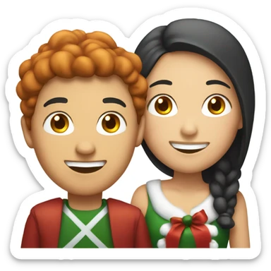 Asian guy and redhead women celebrate Christmas  sticker