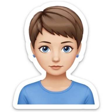 Frau, braun balayage, kurzhaarfrisur Pixie schnitt, blaue Augen, mittleres alter sticker