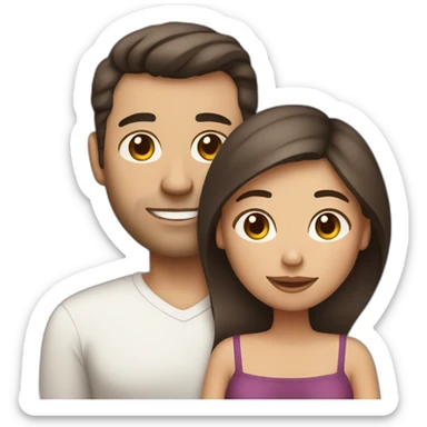 Husband clean-shaven and pregnant wife have dark brown haircut sticker