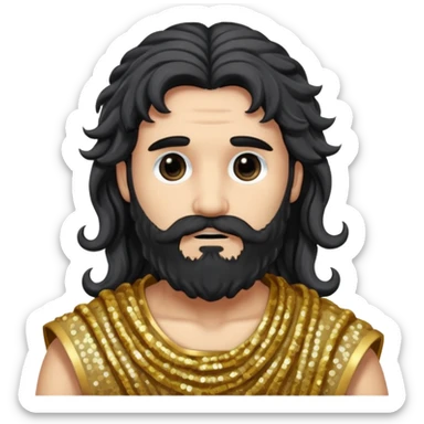 Pluto, God of Death from Roman Deities with long black wavy hair and beard, dark grey sequin toga sticker