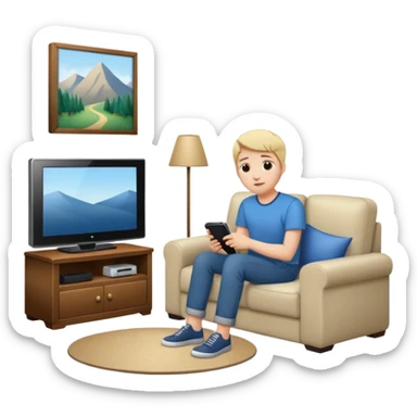 person watching a movie on the TV in their living room sticker