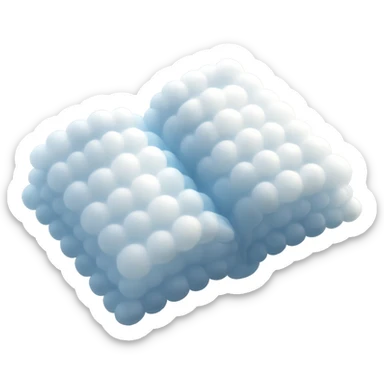 top view of a thick open book made entirely of small, very bright white fluffy convex clouds, matte glass style sticker