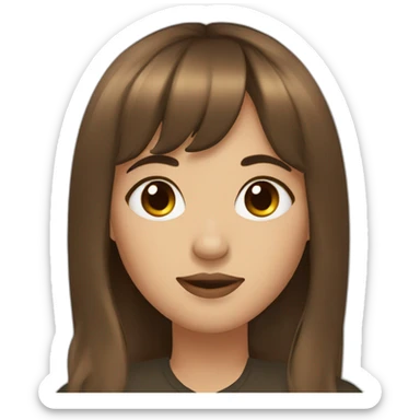 Girl with brown hair, bangs, septum on the nose sticker