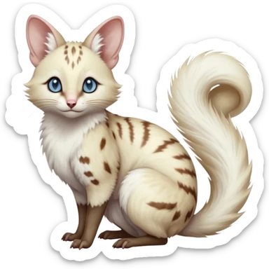 Albino-white, blue-eyed soft natural realistic romantic vintage antique divine beautiful elegant pretty precious cute young youthful  Fakémon-Pokémon-opossum-feline-mouse-serval-caracal-chinchilla-Minccino-Cinccino-Meowstic-rodent-hybrid-creature with a big fluffy bushy tail (full body) sticker