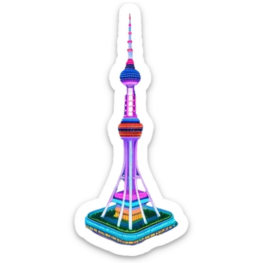 N Seoul Tower – Cinematic Realistic N Seoul Tower, depicted as a sleek modern tower illuminated against a vibrant cityscape at night, with reflective glass and dynamic neon lighting, rendered with intricate architectural detail and a futuristic urban glow. sticker