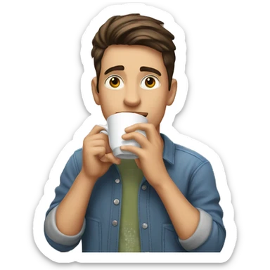 casual indoor portrait of boy is drinking coffee sticker