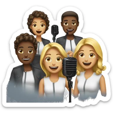 team mixed gender singing into microphone sticker