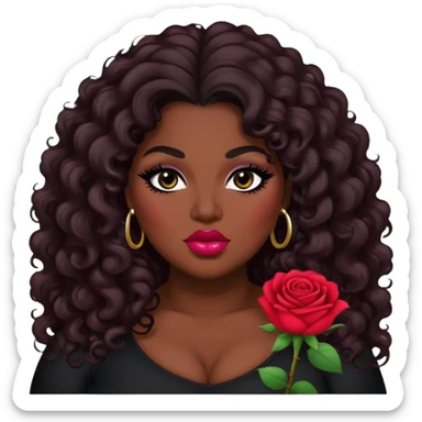 big plus size, dark skin, curly long hair, baddie,pretty rose lips, makeup, black eyeliner, long hair sticker