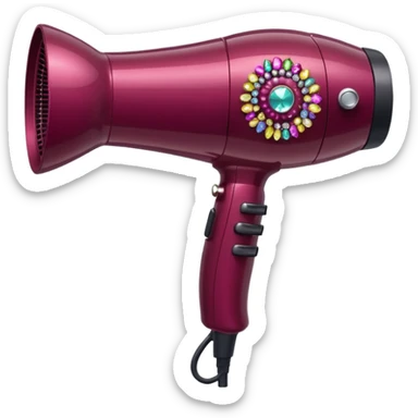 burgundy blow dryer covered in gems sticker